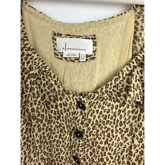 Anthropologie Bolano Cheetah Leopard Print Button Down Midi Dress Womens Sz 0 - Picture 4 of 10